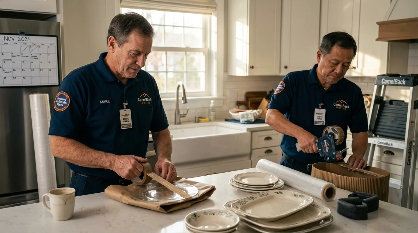 Professional crew packing kitchen dishware in Nelsonville, OH